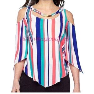 BOLD ELEMENTS Cold Shoulder Stripe Blouse w/ Necklace-like Hardware NWT XXL